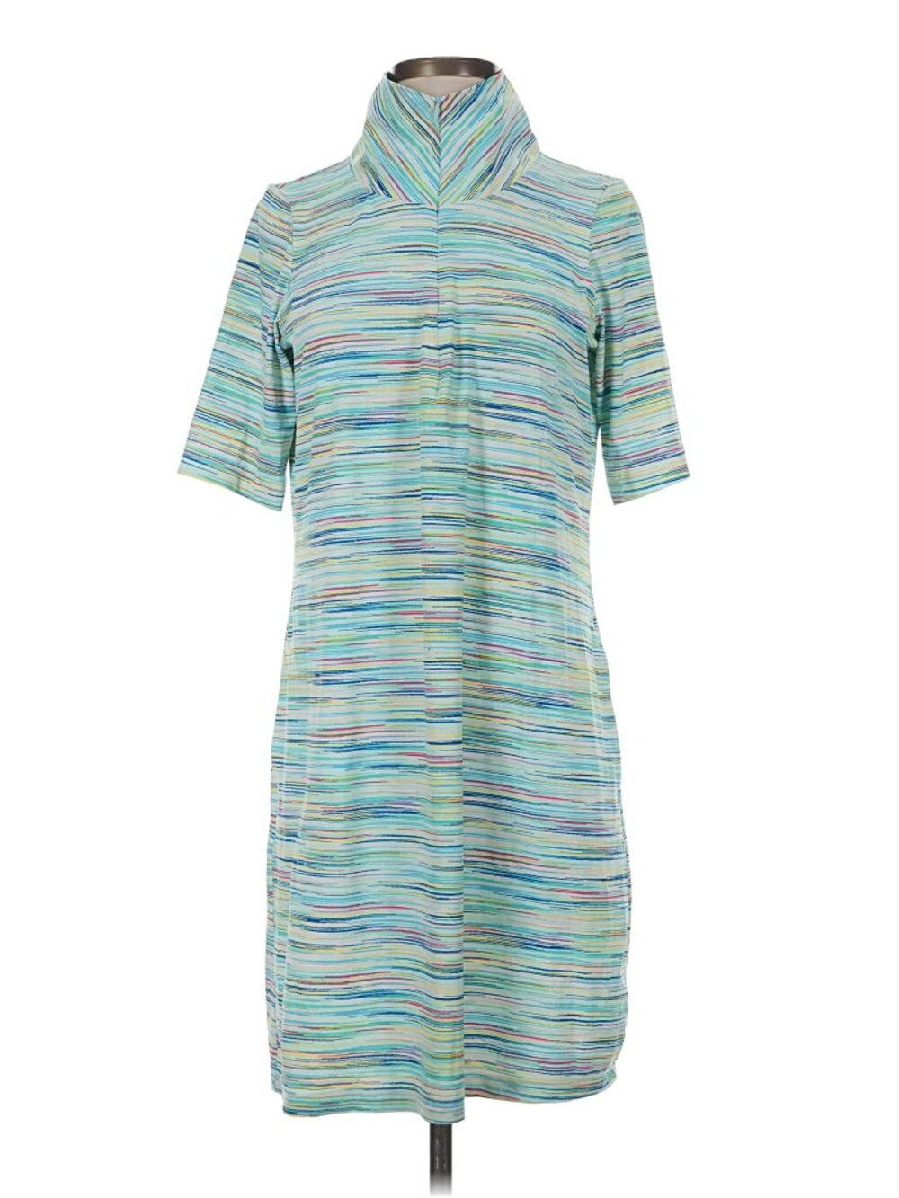 Lands' End Mint Multicolor Space Dye Short Sleeve Striped Polo Shirt Dress
